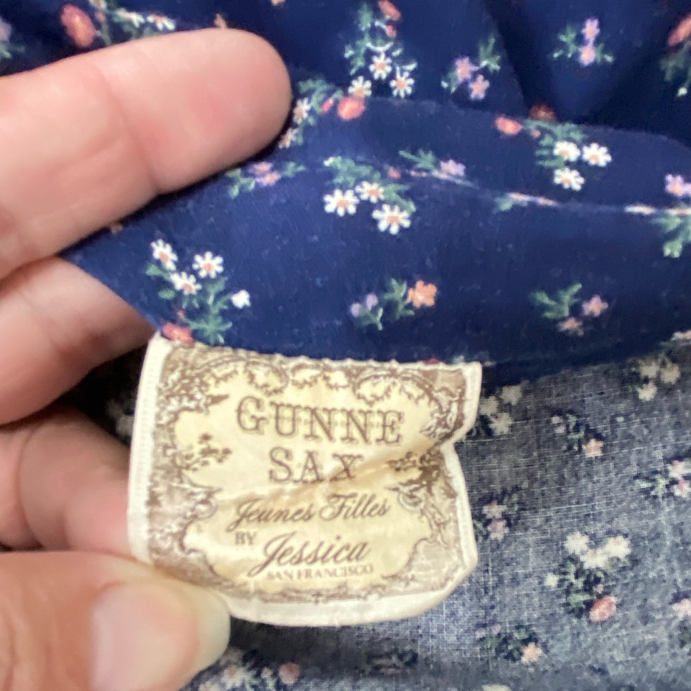 Gunne Sax Midnight Blue Floral with Lace Trim Dress Size S - Vintage EUC RARE - Picture 3 of 16
